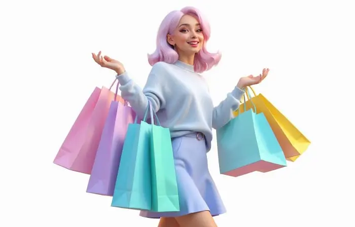 Stylish City Shopper Girl 3D Character Design Illustration
